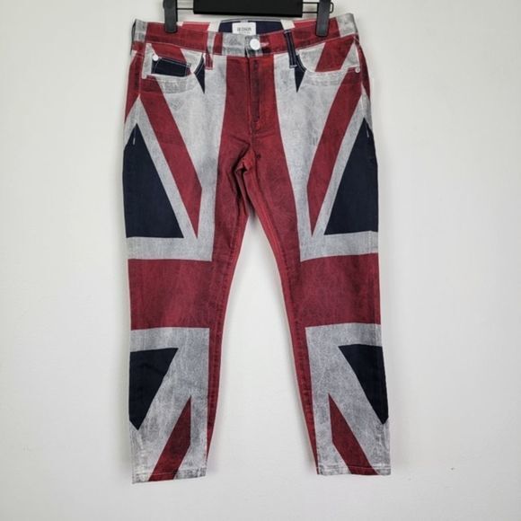 New Hudson Krista Super Skinny crop pants British flag print red blue white - Picture 1 of 10